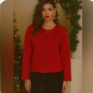 Eileen Fisher Red Boiled Wool Jacket X Small Full Zip, Minimalist Sustainable